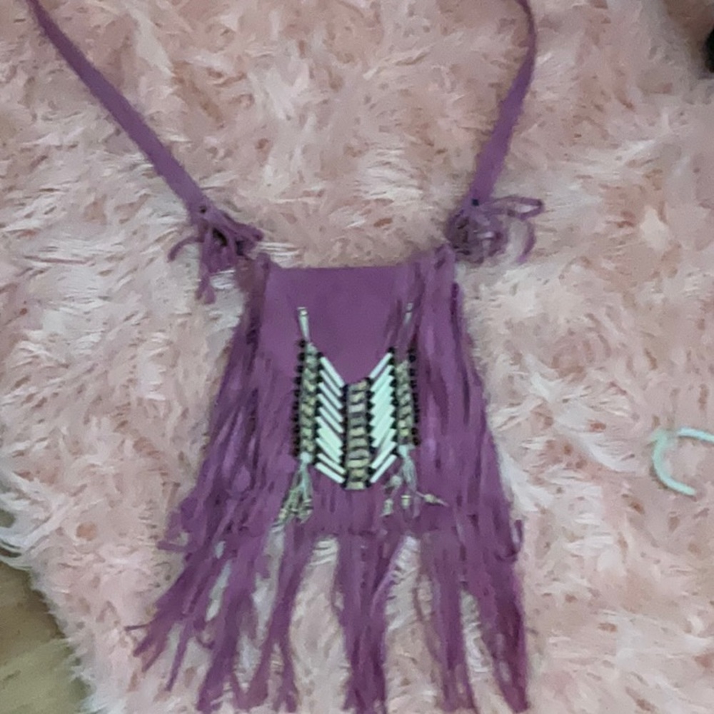 SPELL PURPLE FRINGE LEATHER BAG - Picture 6 of 6